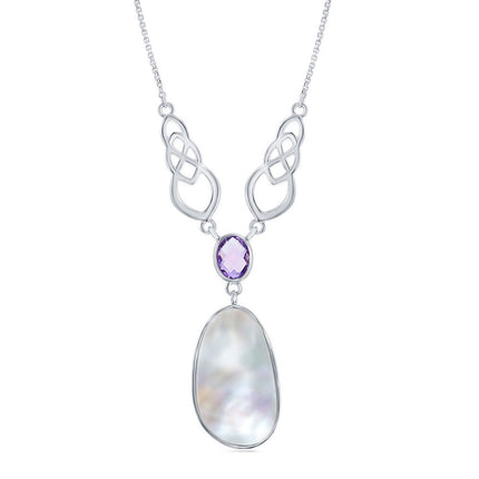 Women's Y Necklace - Sterling Silver MOP with Oval Amethyst Designed | SMM-6330 ,
