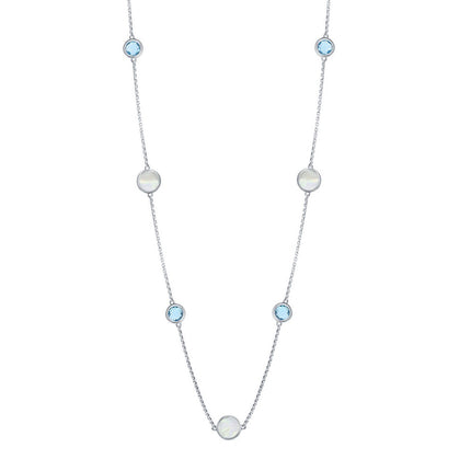 Women's Necklace - Sterling Alternating Round Blue Topaz and MOP | SMM-6934 ,
