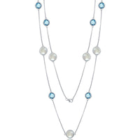 Women's Necklace - Sterling Alternating Round Blue Topaz and MOP | SMM-6934 ,