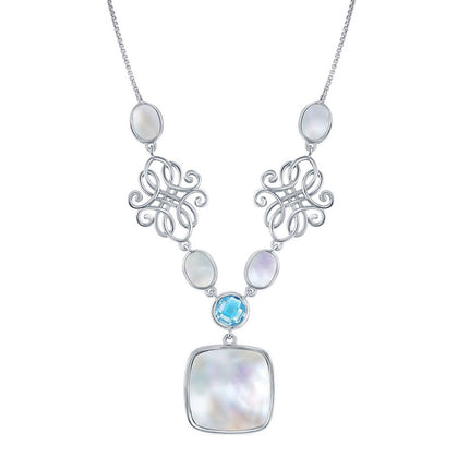 Women's Necklace - Sterling Silver MOP and Blue Topaz Designed | SMM-6937 ,
