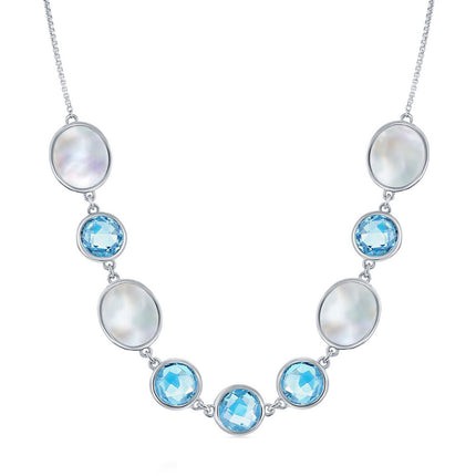 Women's Necklace - Sterling Silver Round MOP and Blue Topaz | SMM-6938 ,