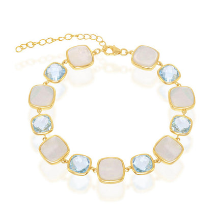 Women's Bracelet - GP Sterling Silver Alternating Blue Topaz and MOP | SMT-7695 ,