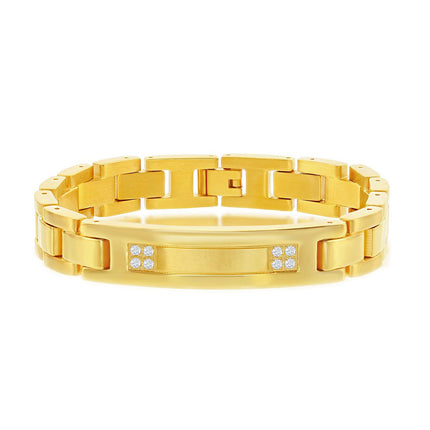 Men's Bracelet - Gold Plated Stainless Steel CZ ID Link | ST-1597 ,