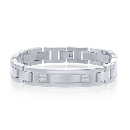 Men's Bracelet - Stainless Steel CZ ID Link | ST-1598 ,