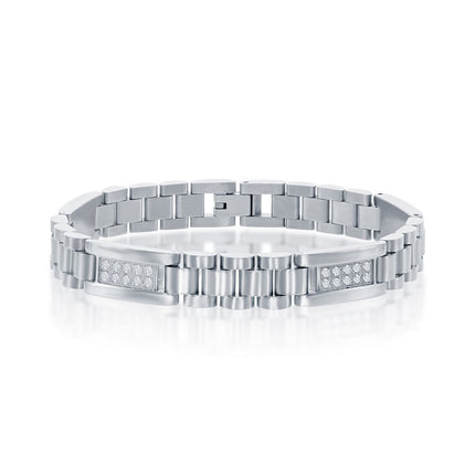 Men's Bracelet - Stainless Steel Micro Pave CZ Link | ST-1599 ,