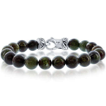 Men's Bracelet - Stainless Steel 10mm Green Dragon Stone Beaded | ST-1603 ,