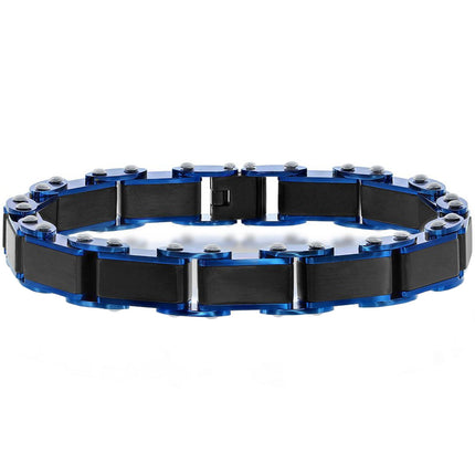 Men's Bracelet - Stainless Steel Black and Blue Industrial Link | ST-1615 ,