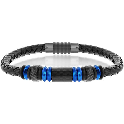 Men's Bracelet - Blue Steel with Black Carbon Fiber and Leather | ST-1619 ,