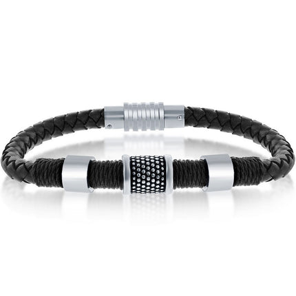 Men's Bracelet - Stainless Steel Oxidized Rope Design Leather | ST-1622 ,