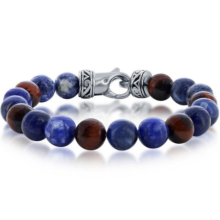 Men's Bracelet - Stainless Steel 10mm Red Tiger Eye and Sodalite | ST-1625 ,