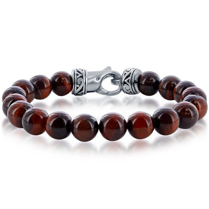 Men's Bracelet - Stainless Steel Genuine Red Tiger Eye 10mm Bead | ST-1626 ,