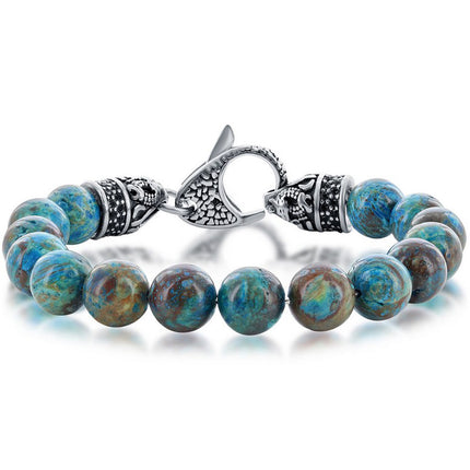 Men's Bracelet - Stainless Steel 10mm Apatite Stone With Black CZ | ST-1628 ,