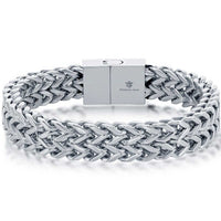 Men's Bracelet - Silver Stainless Steel CZ Double Franco Link | ST-1635 ,