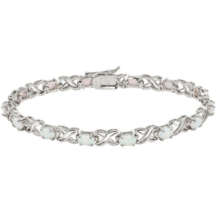 Women's Bracelet - Sterling Silver XO Oval White Opal, Size 8 | T-4308-8 ,