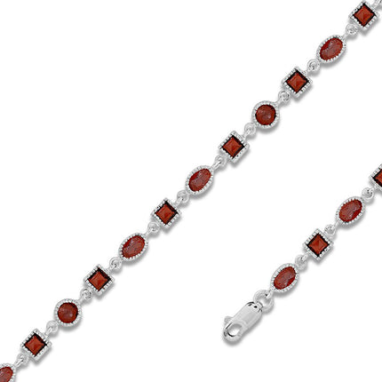 Classic Women's Bracelet - Silver Oval and Square 11.27 cttw Garnet Gem| T-5266 ,