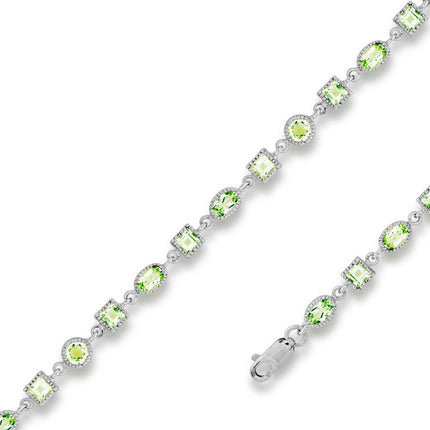 Classic Women's Bracelet - Sterling Silver Oval and Square Peridot Gemstone| T-5267 ,
