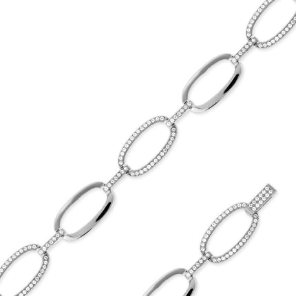 Classic Women's Bracelet - Sterling Silver and Micro Pave Circles Link | T-6344 ,