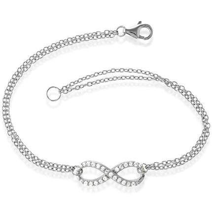 Classic Women's Bracelet - Sterling Silver Double Strand White CZ Infinity | T-6934 ,