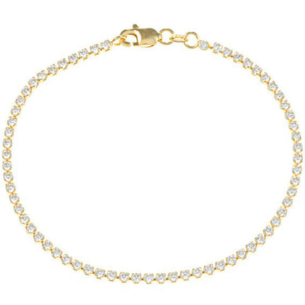 Classic Women's Bracelet - Sterling Silver Gold Tone Thin White CZ Tennis | T-6949 ,