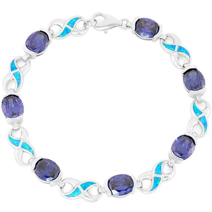 Women's Bracelet - Alternating Blue CZ and Blue Opal Infinity | T-7193 ,