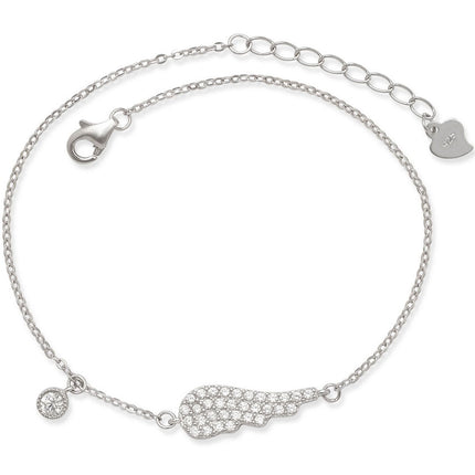 Classic Women's Bracelet - Sterling Silver Single CZ Angel Wing Styled | T-7252 ,