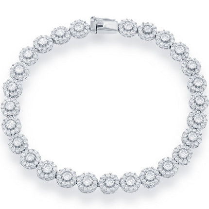Classic Women's Bracelet - Sterling Silver White CZ Disc Design Tennis | T-7375 ,
