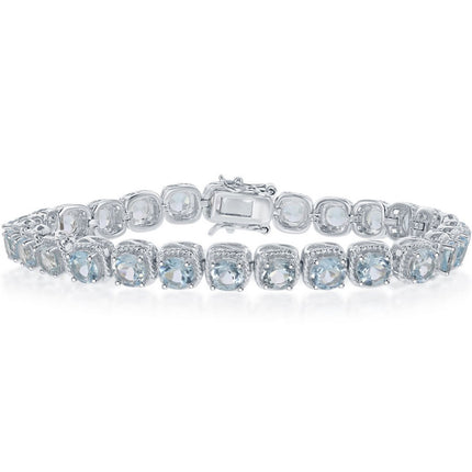 Classic Women's Bracelet - Sterling Silver Blue Topaz Gem with Rope Design | T-7562 ,