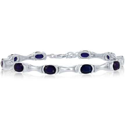 Classic Women's Bracelet - 7x5 mm Oval and Blue Diffusion Sapphire Tennis | T-7574 ,