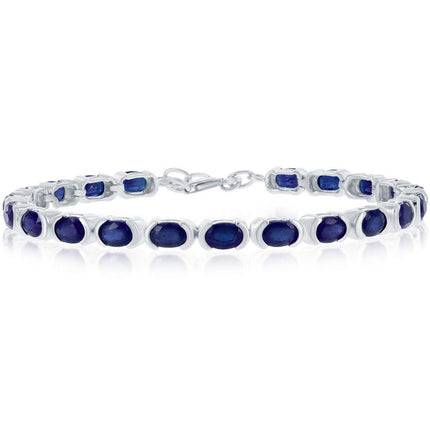 Classic Women's Bracelet - 6x4 mm Oval and Blue Diffusion Sapphire Tennis | T-7576 ,