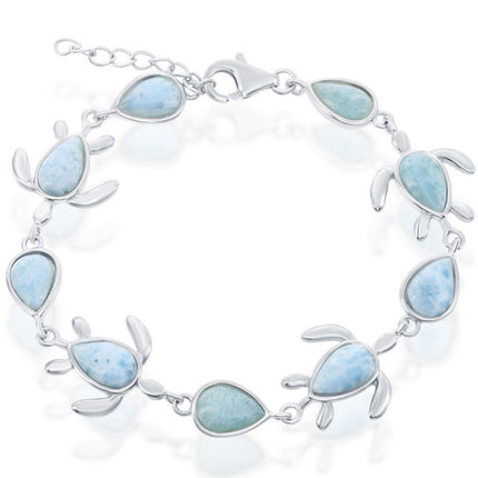 Women's Bracelet - Larimar Turtle and Pear-Shaped | T-7635 ,