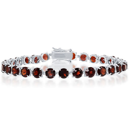 Classic Women's Bracelet - Sterling Silver Four-Prong 5mm Round Garnet | T-7666 ,
