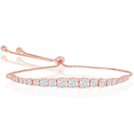 Classic Women's Bracelet - Rose Gold Round Graduating CZ Bolo Tennis | T-7699-RG ,