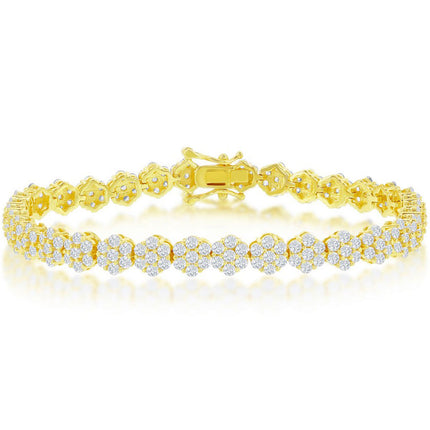 Classic Women's Bracelet - Gold Plated Flower Design White CZ 6mm Tennis | T-7705-GP ,