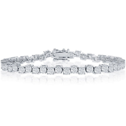 Classic Women's Bracelet - Sterling Silver Round Zig-Zag 4mm CZ Tennis | T-7828 ,