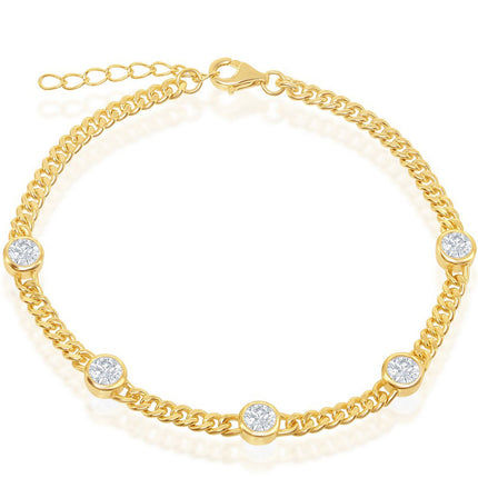 Classic Women's Bracelet - Gold Plated Bezel-Set CZ by the Yard Curb Chain | T-7855 ,
