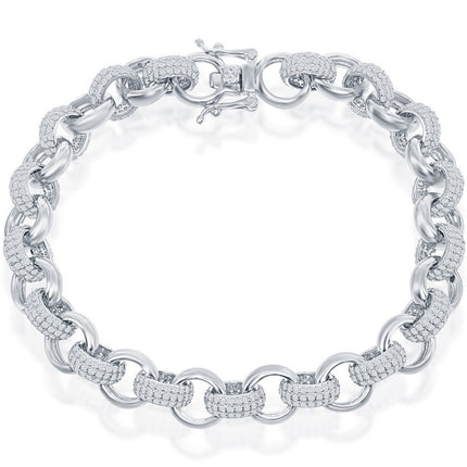 Classic Women's Bracelet - Sterling Silver White CZ and Polished Linked | T-7868 ,
