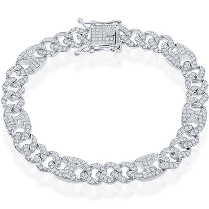 Classic Women's Bracelet - Sterling Silver White CZ Cuban Marina Design | T-7869 ,