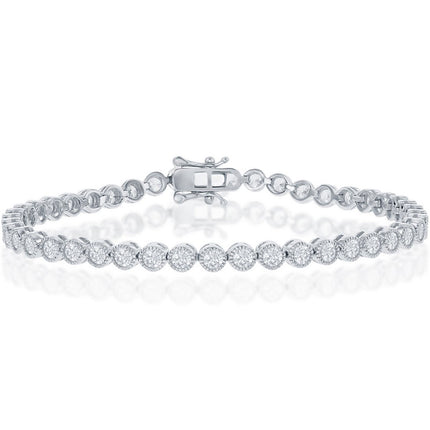 Classic Women's Bracelet - Sterling Silver 4mm Round White Bezel CZ Tennis | T-7870 ,