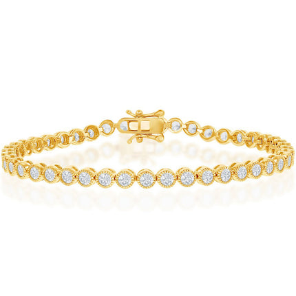 Classic Women's Bracelet - Gold Plated 4mm Round White Bezel CZ Tennis | T-7870-GP ,