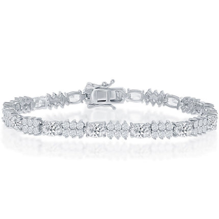 Classic Women's Bracelet - Sterling Silver Oval and Round CZ 4mm Tennis | T-7876 ,