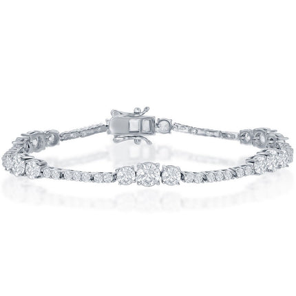 Classic Women's Bracelet - Sterling Silver Graduating White CZ Tennis | T-7877 ,