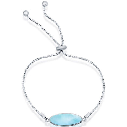 Women's Bracelet - Sterling Silver Oval Larimar Bolo | T-7879 ,