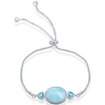 Women's Bracelet - Blue CZ Side Stones Oval Larimar | T-7880 ,