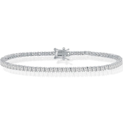 Classic Women's Bracelet - Sterling Silver 3mm Princess-Cut White CZ Tennis | T-7906 ,