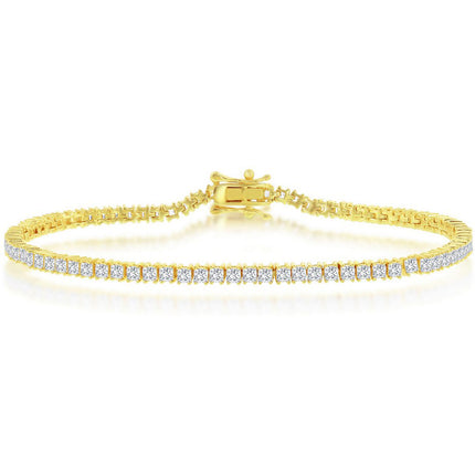 Classic Women's Bracelet - Gold Plated 3mm Princess-Cut White CZ Tennis | T-7906-GP ,