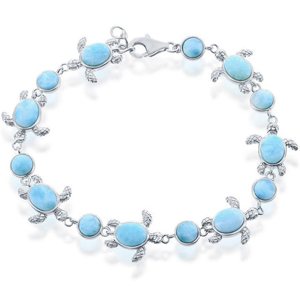 Women's Bracelet - Silver Alternating Oval and Turtle | T-7910 ,