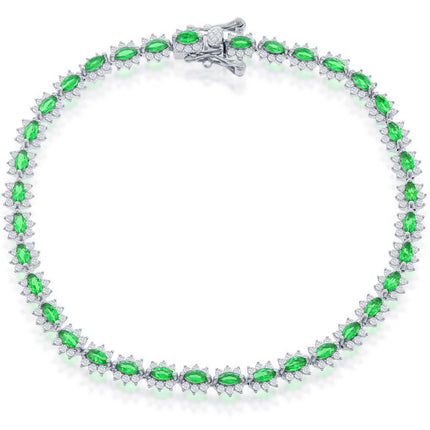 Classic Women's Bracelet - Sterling Silver 5mm Royal Emerald CZ Tennis | T-7952 ,