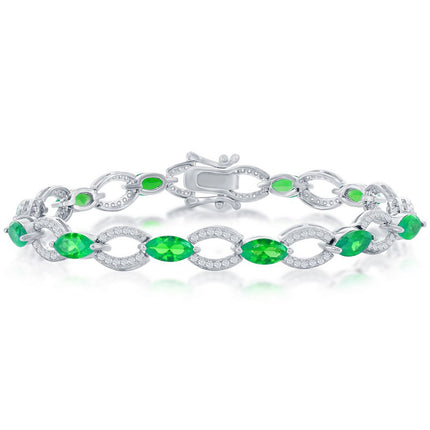 Classic Women's Bracelet - Sterling Silver Marquise and Oval Emerald CZ | T-7980 ,