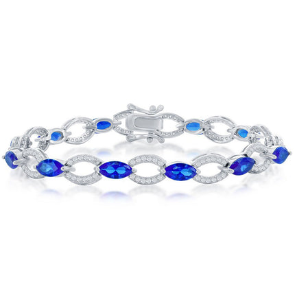 Classic Women's Bracelet - Sterling Silver Marquise and Oval Sapphire CZ | T-7981 ,