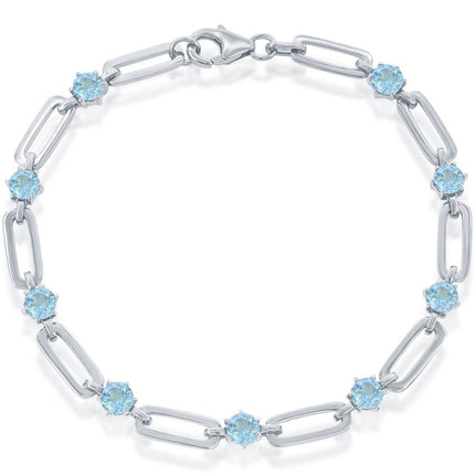 Classic Women's Bracelet - Sterling Silver 4.5mm Blue Topaz Paperclip Link | T-7993 ,